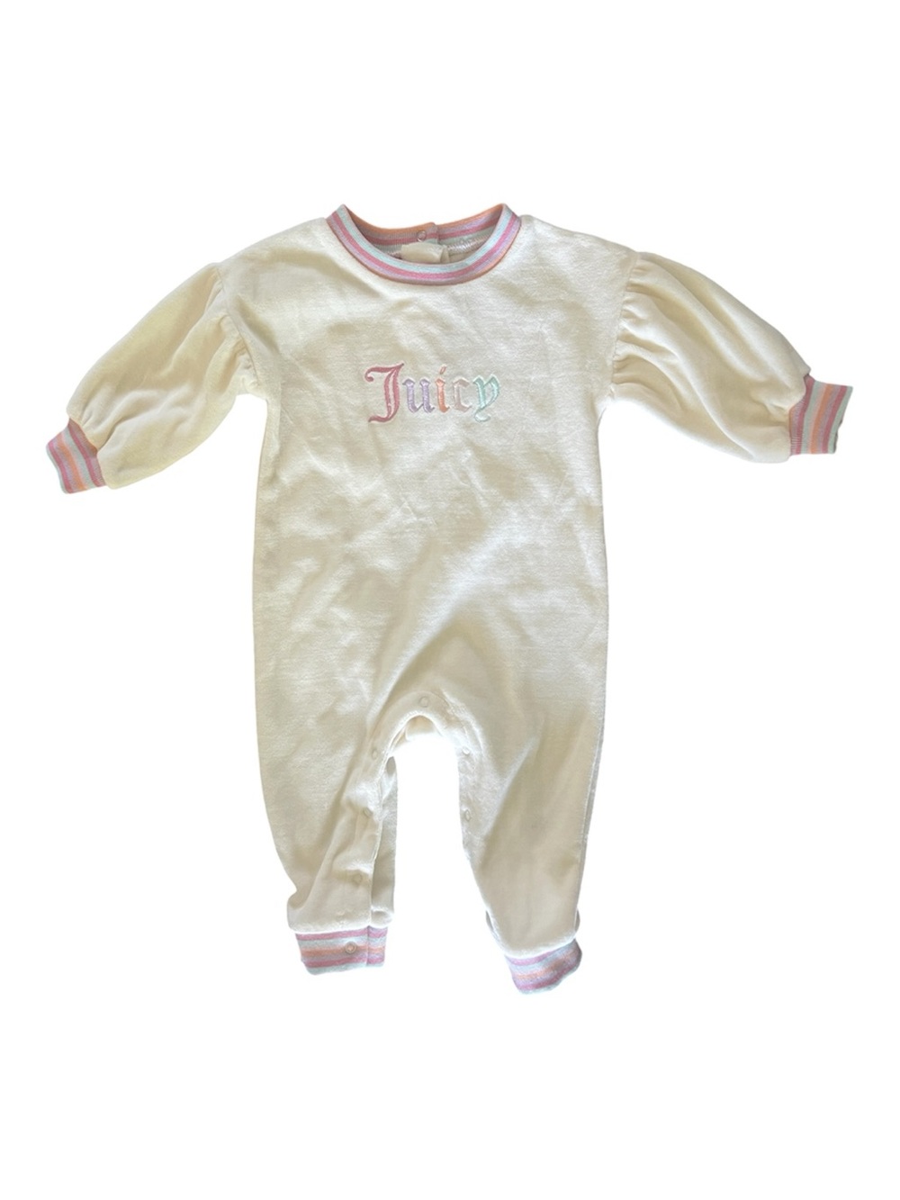 Juicy Couture Kids Velour Romper 12M Ivory Pastel Stripe Embroidered Logo